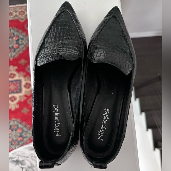 Jeffrey Campbell Black Patent Leather Croc Embossed Loafer Flats - Picture 6 of 7
